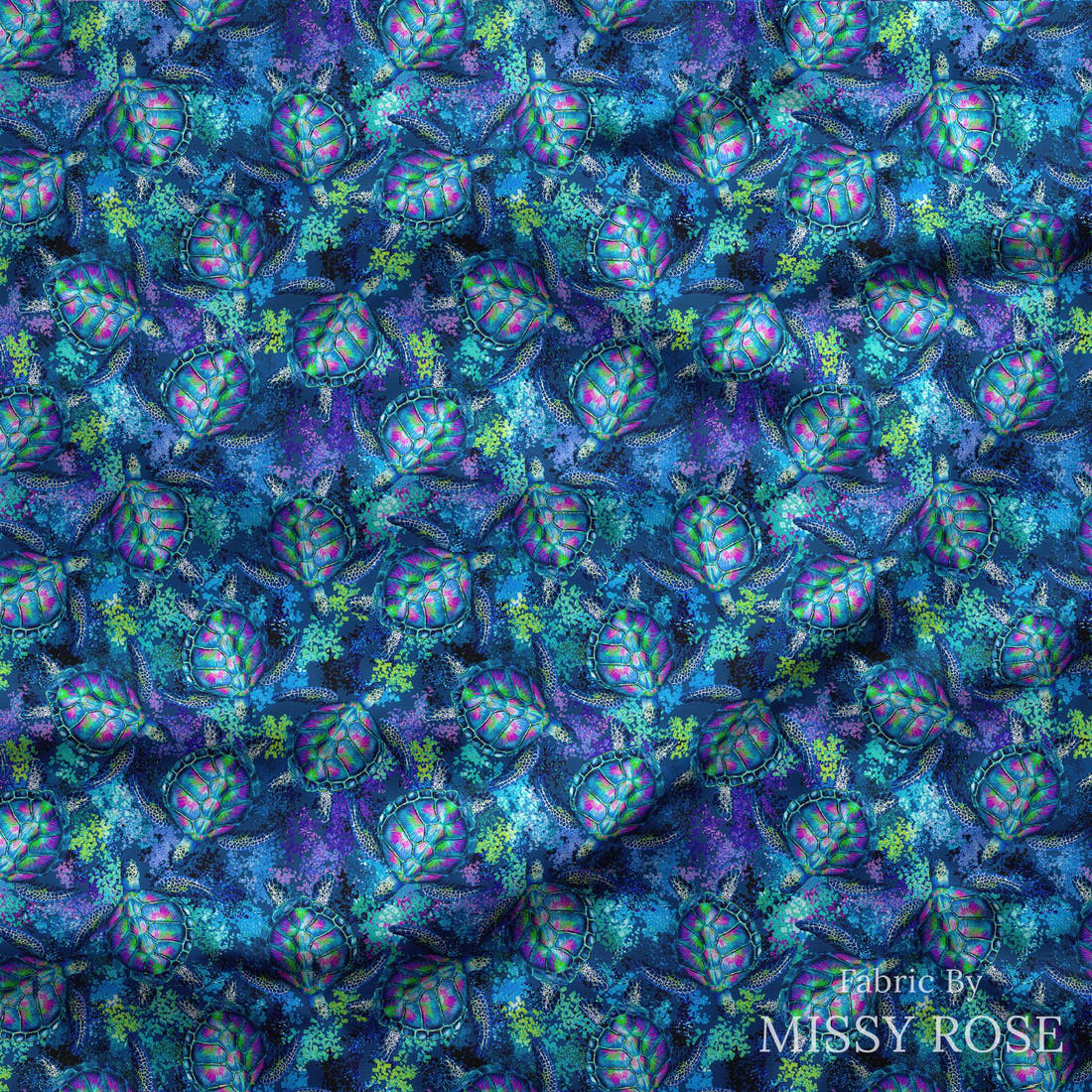 Design 444 Turtle Fabric draped fabric mockup – custom printed fabric by the metre | Fabric by Missy Rose