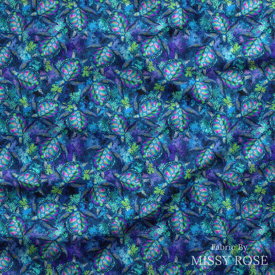Design 444 Turtle Fabric draped fabric mockup – custom printed fabric by the metre | Fabric by Missy Rose