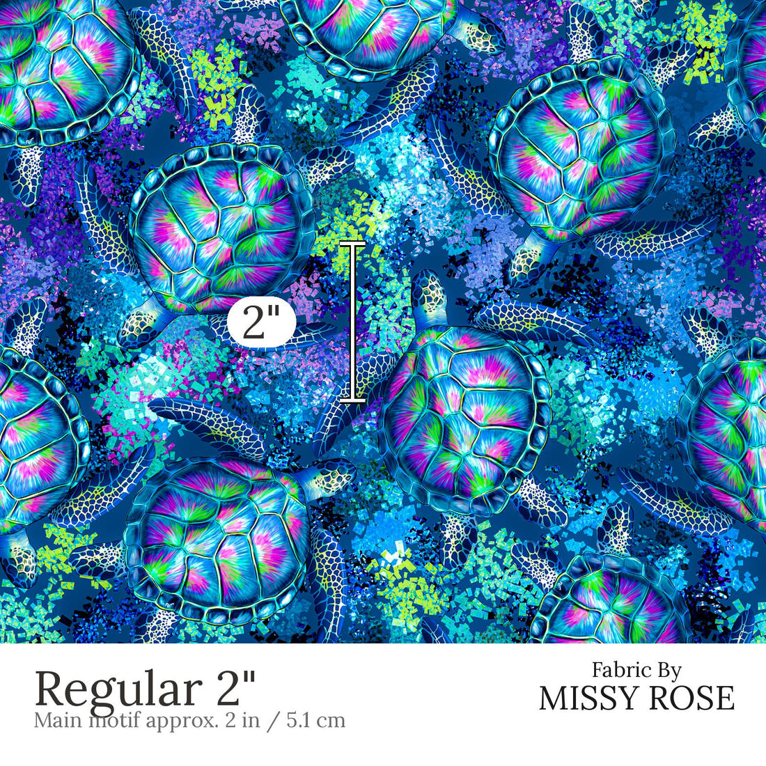 Design 444 Turtle Fabric Regular 2 inch print scale guide | Fabric by Missy Rose