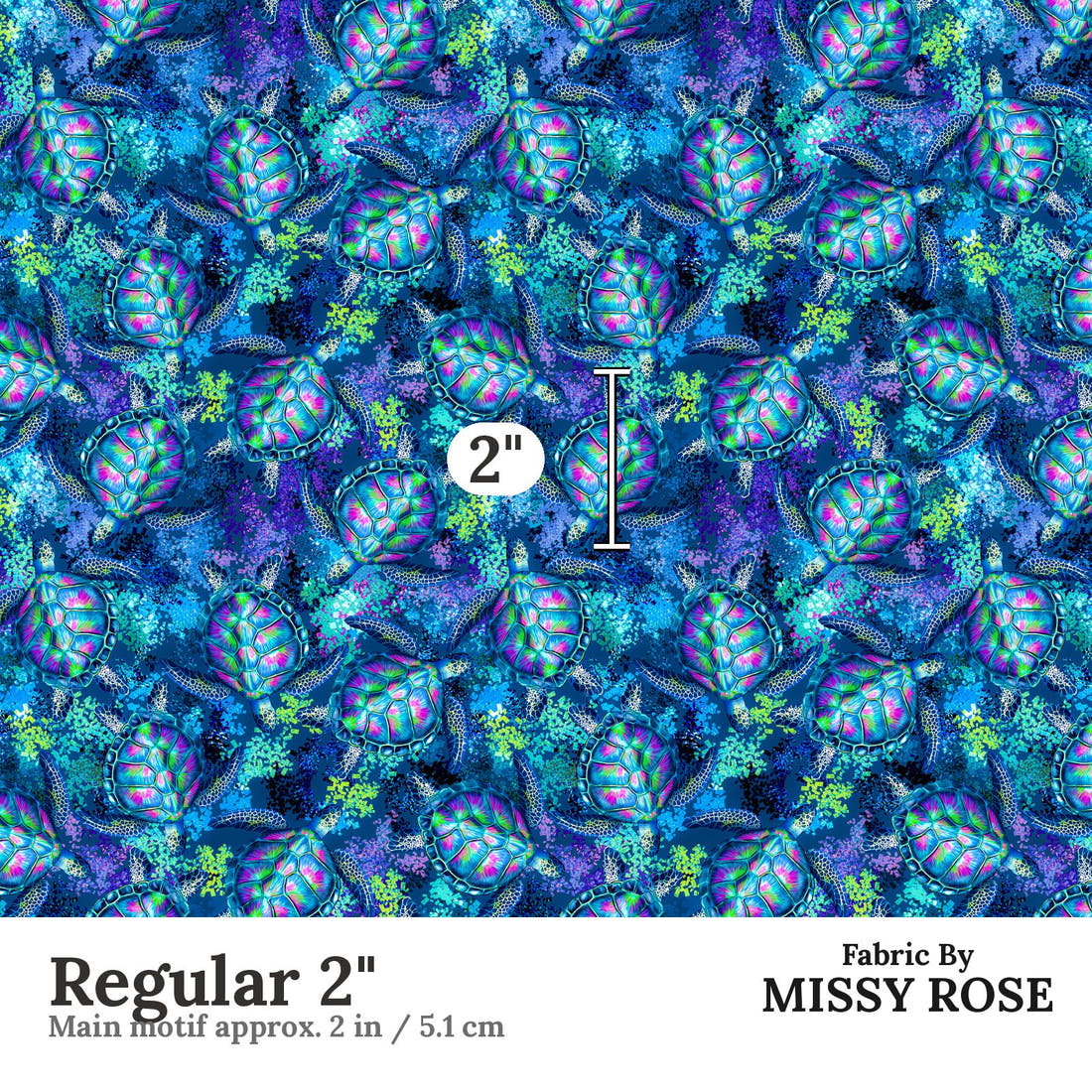 Design 444 Turtle Fabric Regular 2" - print scale | Fabric by Missy Rose