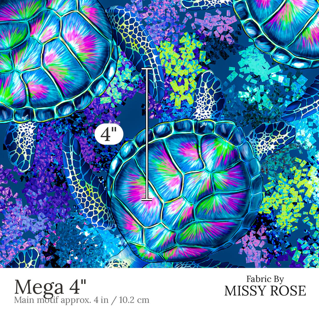 Design 444 Turtle Fabric Mega 4 inch print scale guide | Fabric by Missy Rose