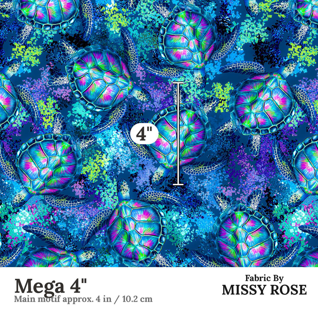 Design 444 Turtle Fabric Mega 4" - print scale | Fabric by Missy Rose