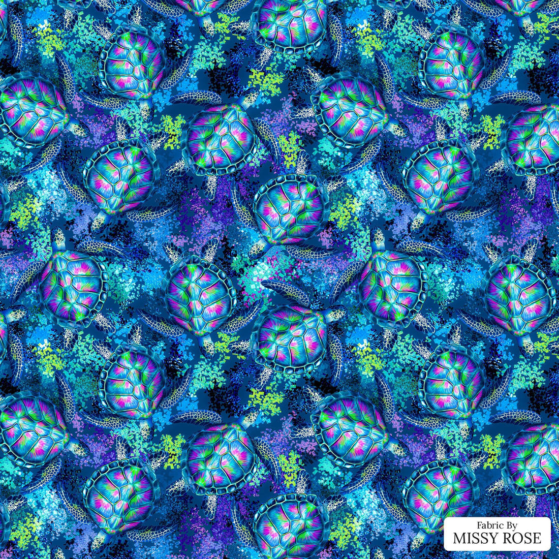 Design 444 Turtle Fabric - flat view of the print, zoom in for detail | Fabric by Missy Rose