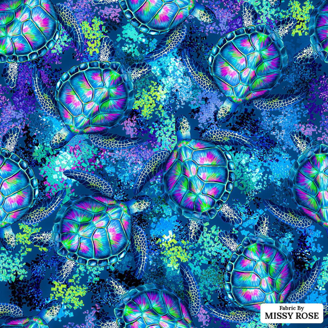 Design 444 Turtle Fabric - flat view of the print, zoom in for detail | Fabric by Missy Rose