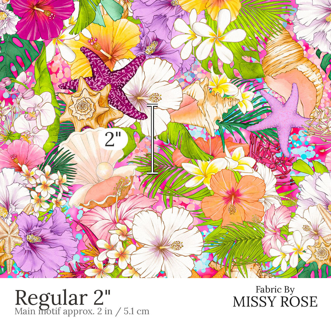 Design 445 Tropical Floral Fabric Regular 2 inch print scale guide | Fabric by Missy Rose