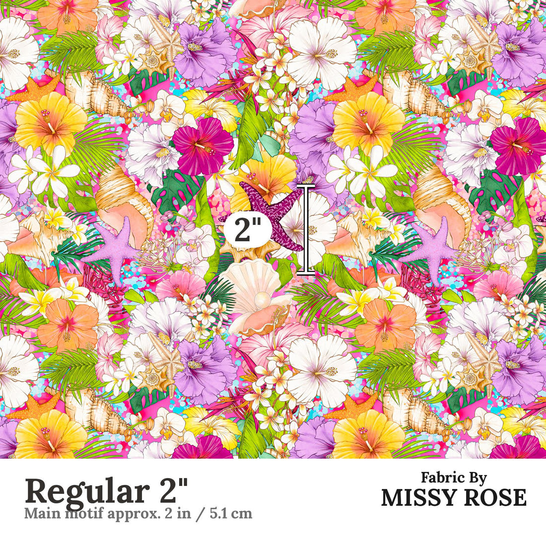 Design 445 Tropical Floral Fabric Regular 2" - print scale | Fabric by Missy Rose
