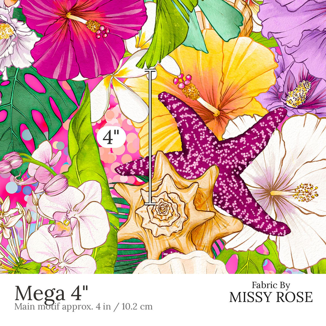 Design 445 Tropical Floral Fabric Mega 4 inch print scale guide | Fabric by Missy Rose