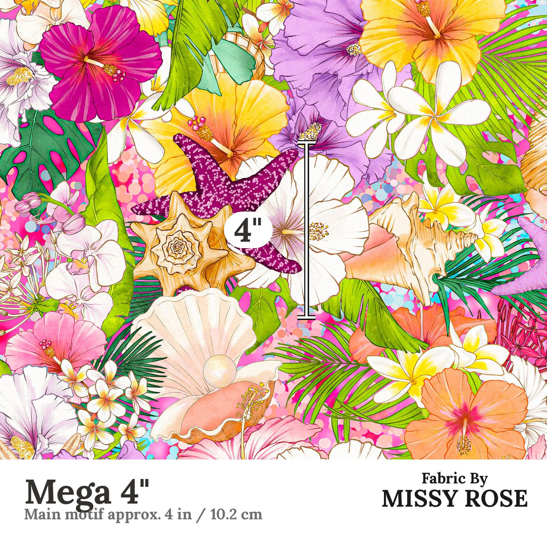 Design 445 Tropical Floral Fabric Mega 4" - print scale | Fabric by Missy Rose