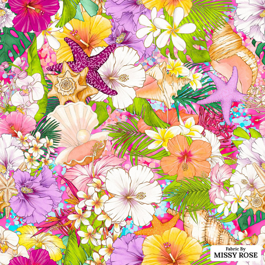 Design 445 Tropical Floral Fabric - flat view of the print, zoom in for detail | Fabric by Missy Rose