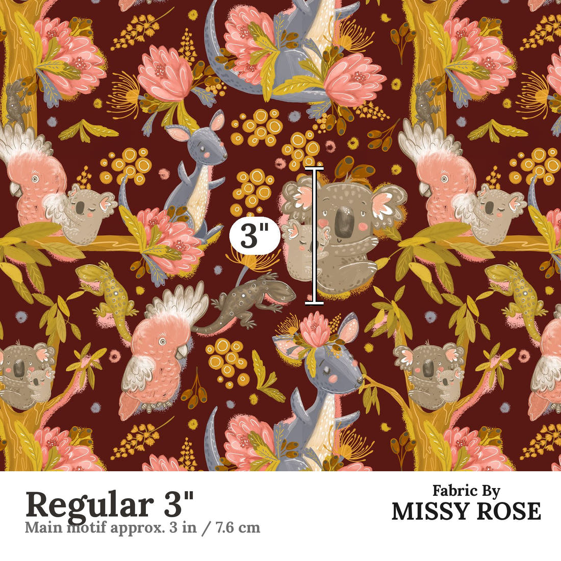 Design 446 Rustic Australian Animals Regular 3" - print scale | Fabric by Missy Rose