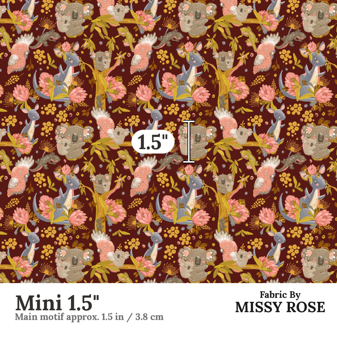 Design 446 Rustic Australian Animals Mini 1.5" - print scale | Fabric by Missy Rose