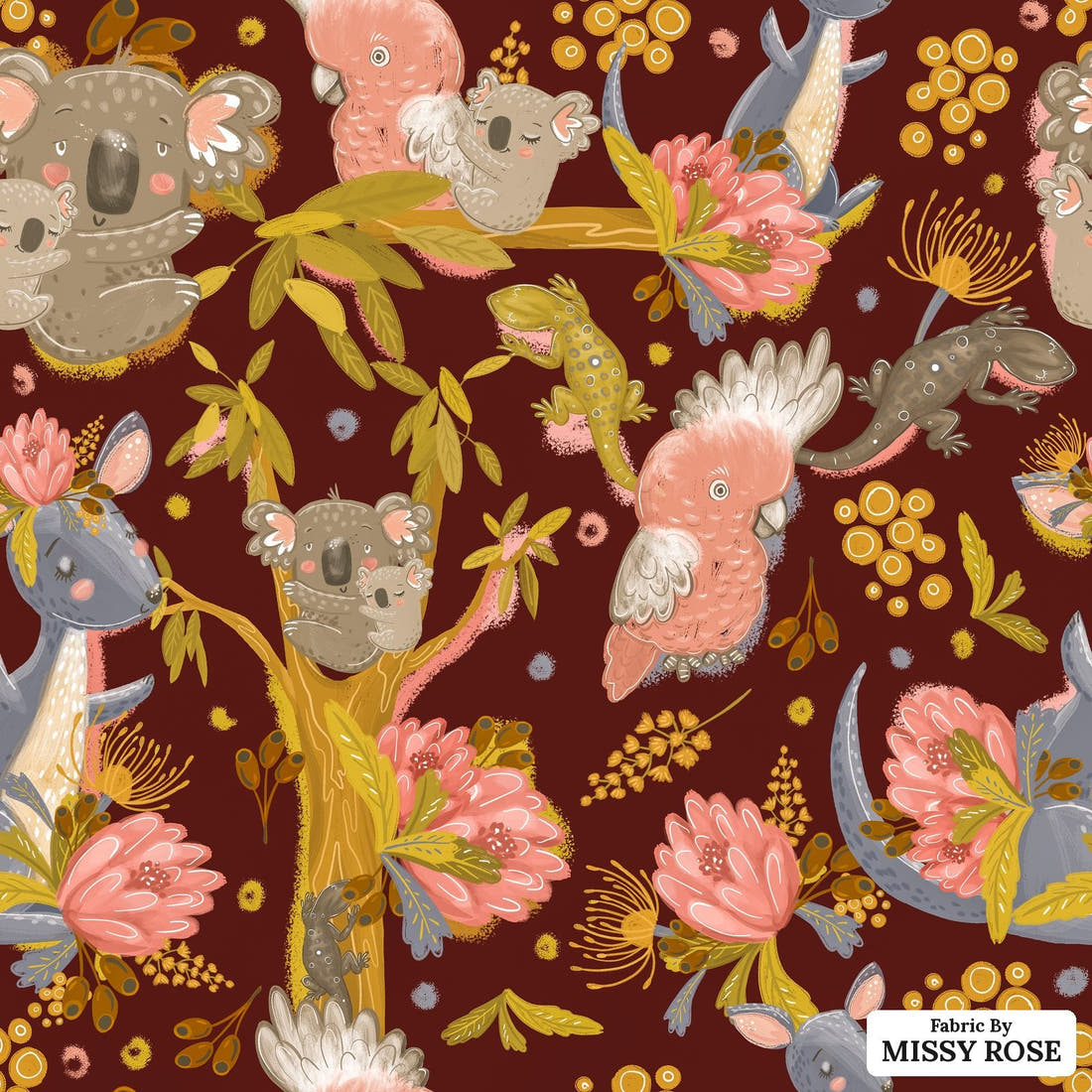 Design 446 Rustic Australian Animals - flat view of the print, zoom in for detail | Fabric by Missy Rose