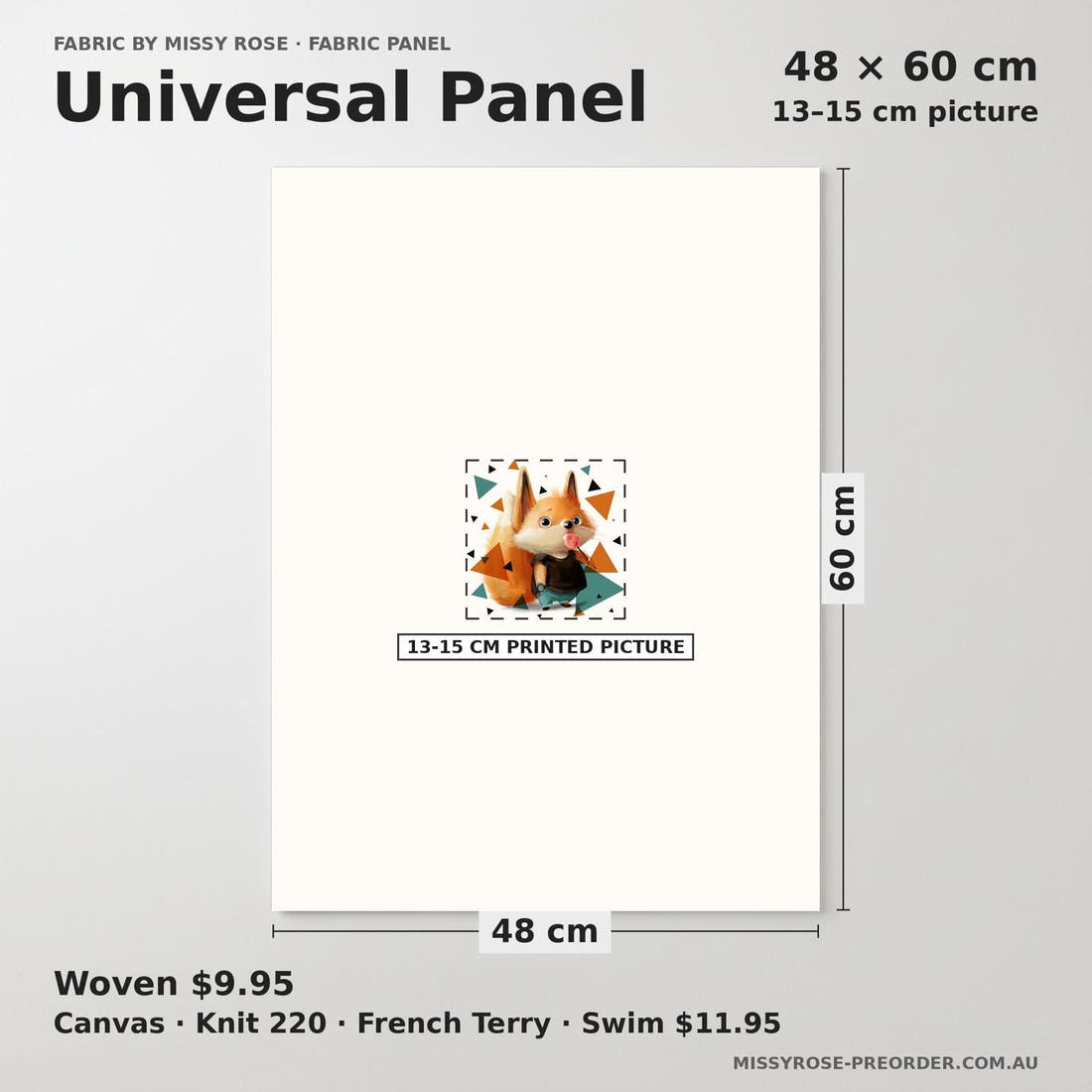Design 447 Sweet Fox Panel universal panel sizing – 13–15 cm printed picture on 48 × 60 cm fabric | Fabric by Missy Rose