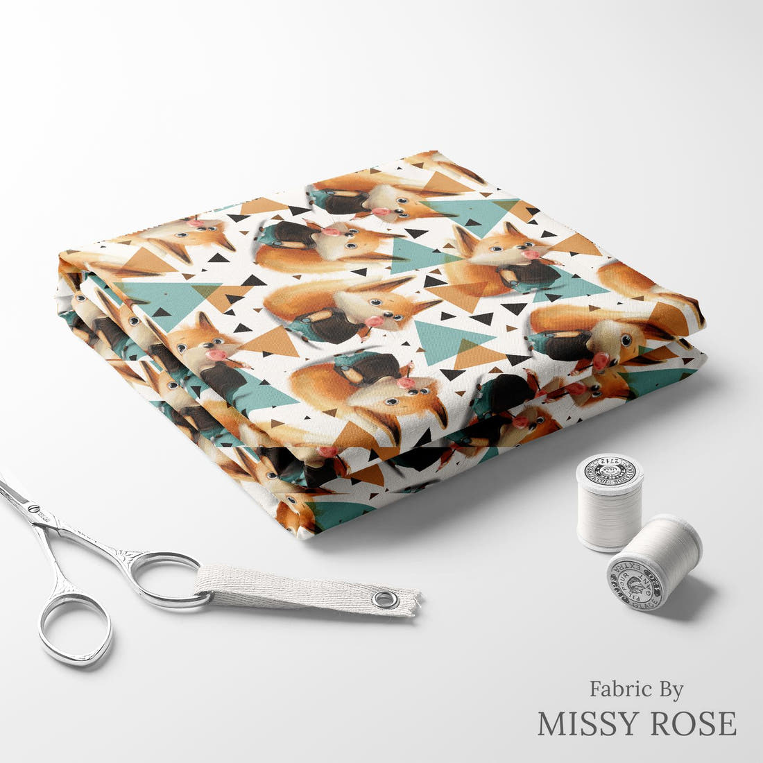 Design 447 Sweet Fox Fabric folded fabric stack with matching thread – pre-order fabric Australia | Fabric by Missy Rose