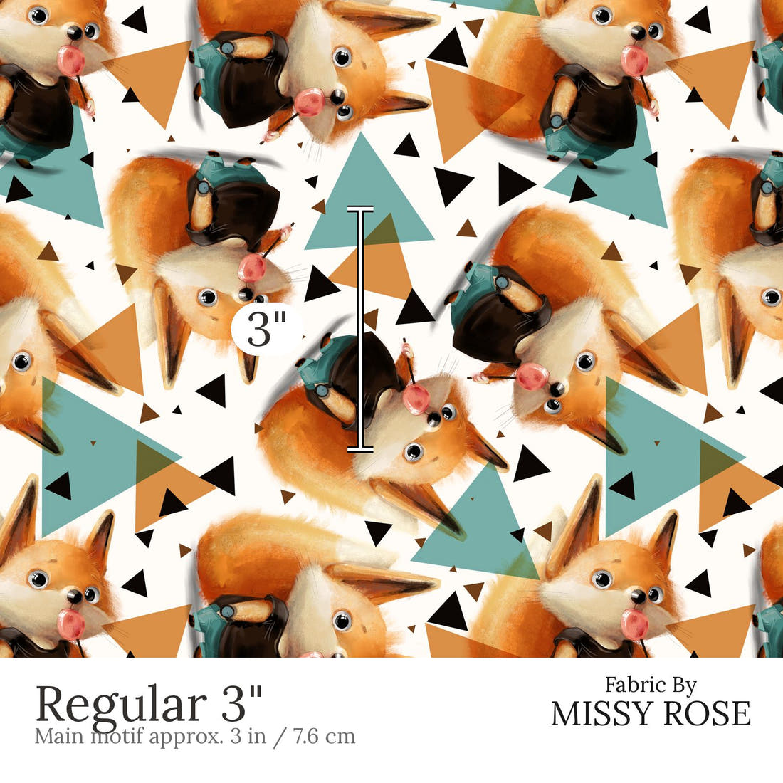 Design 447 Sweet Fox Fabric Regular 3 inch print scale guide | Fabric by Missy Rose