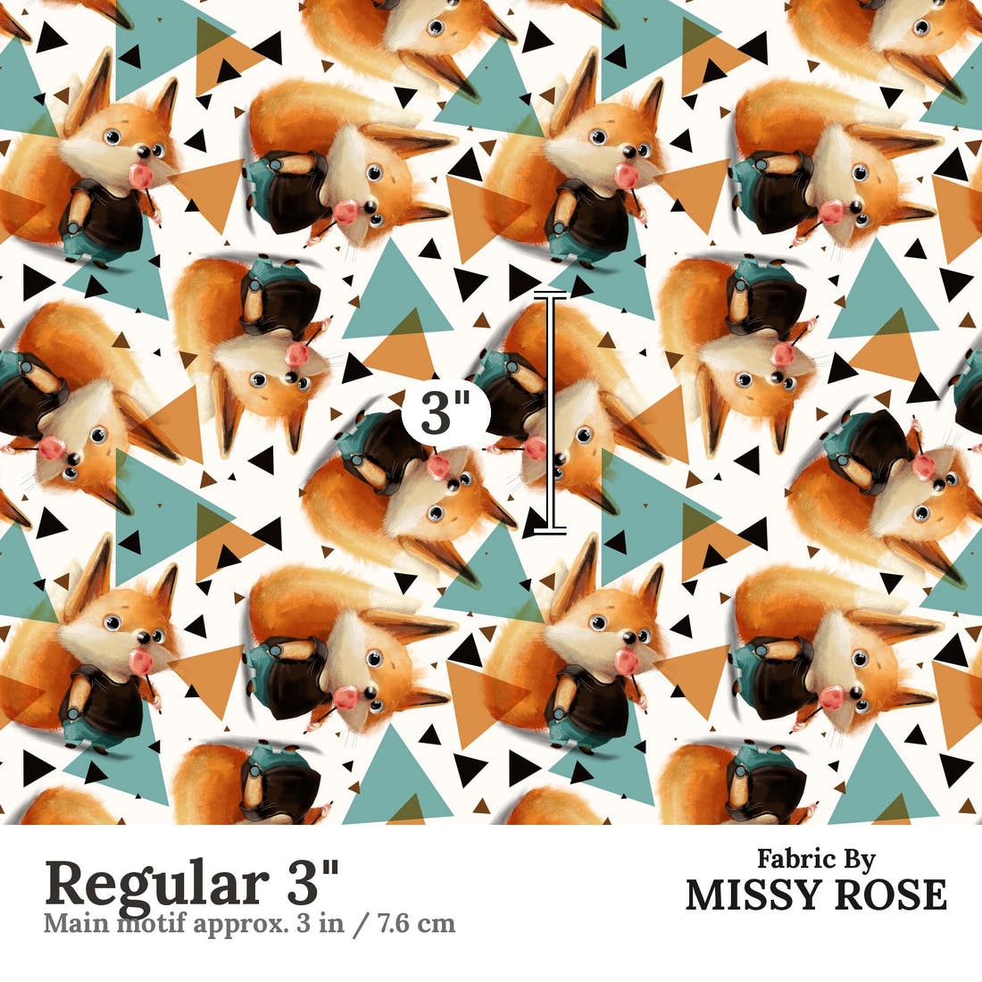 Design 447 Sweet Fox Fabric Regular 3" - print scale | Fabric by Missy Rose