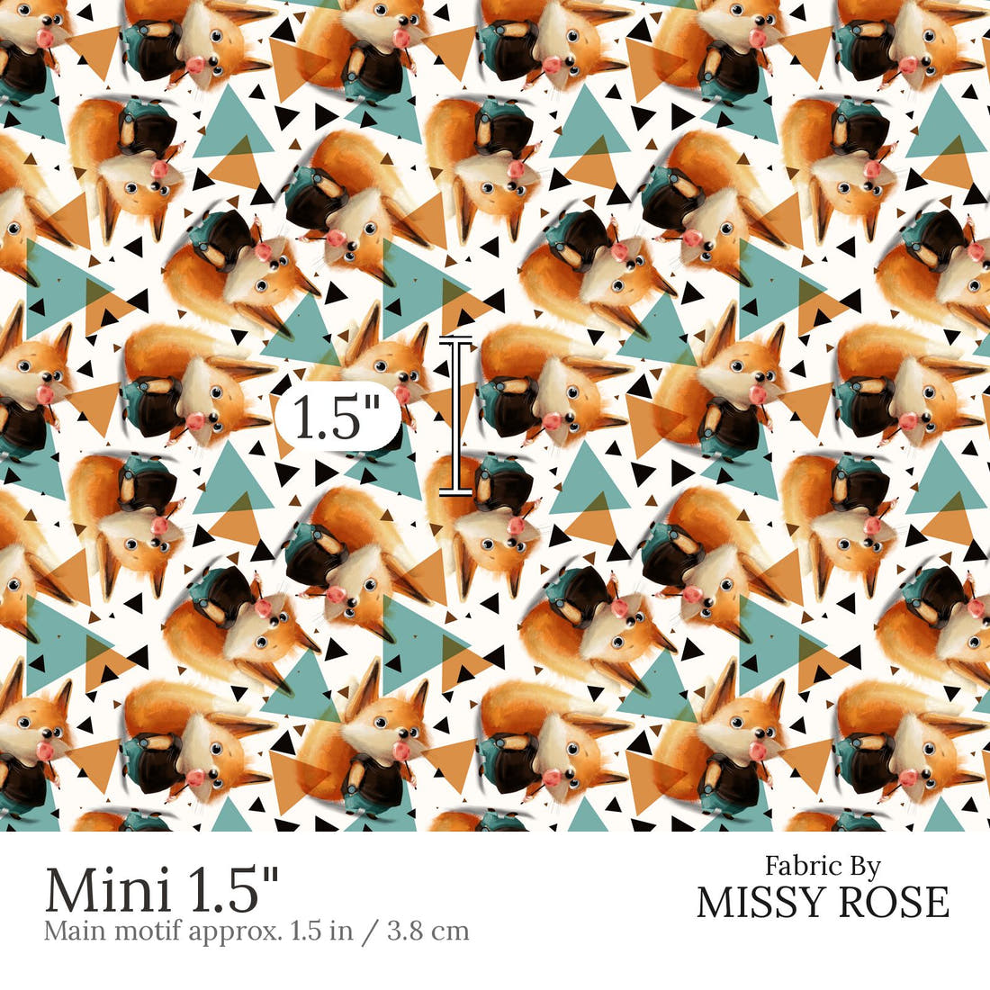 Design 447 Sweet Fox Fabric Mini 1.5 inch print scale guide | Fabric by Missy Rose