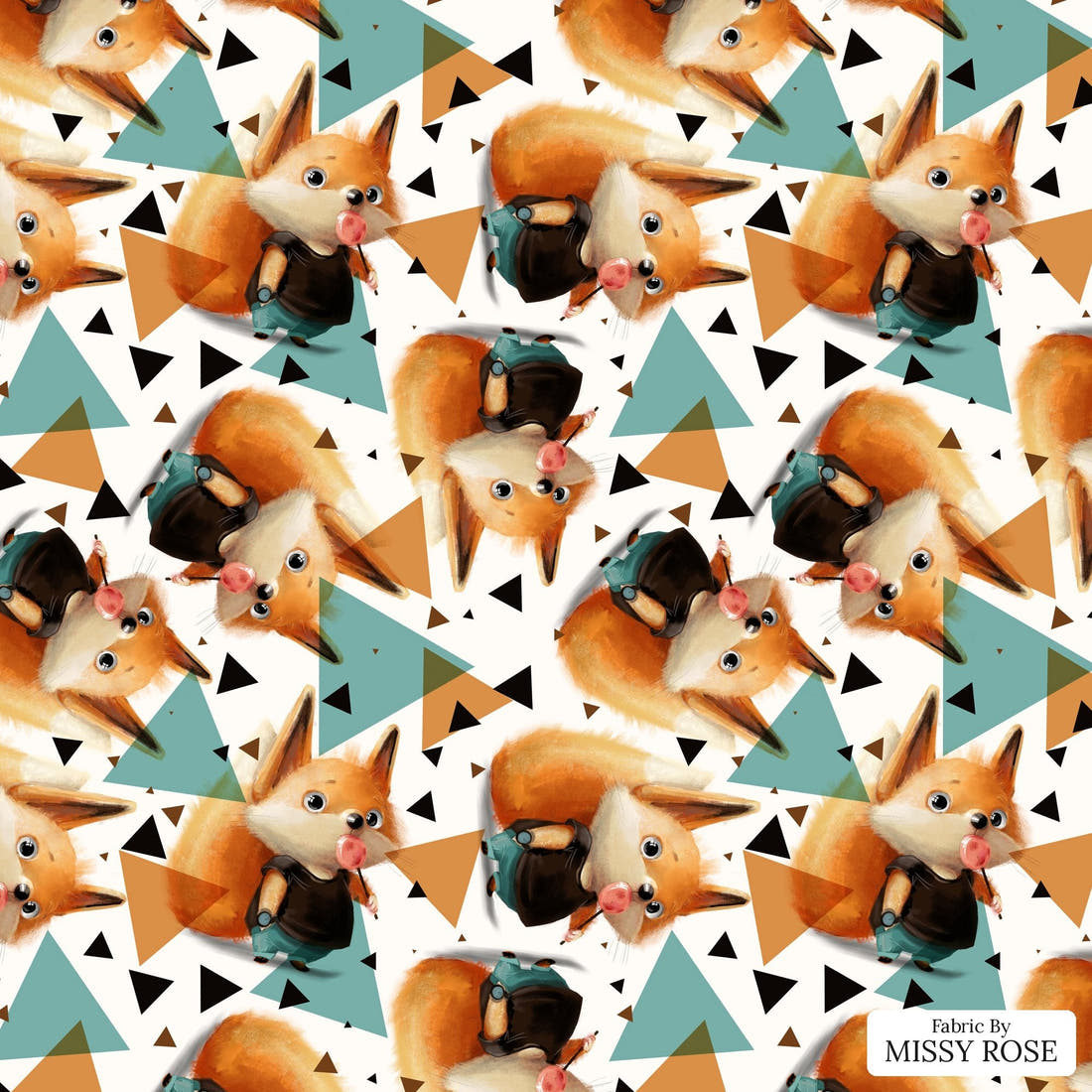 Design 447 Sweet Fox Fabric - flat view of the print, zoom in for detail | Fabric by Missy Rose