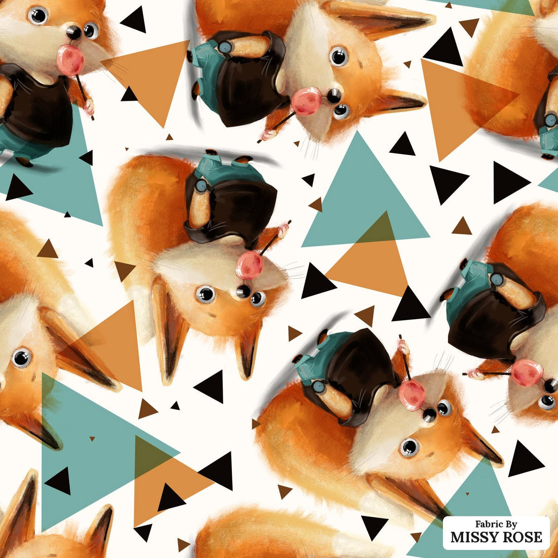 Design 447 Sweet Fox Fabric - flat view of the print, zoom in for detail | Fabric by Missy Rose