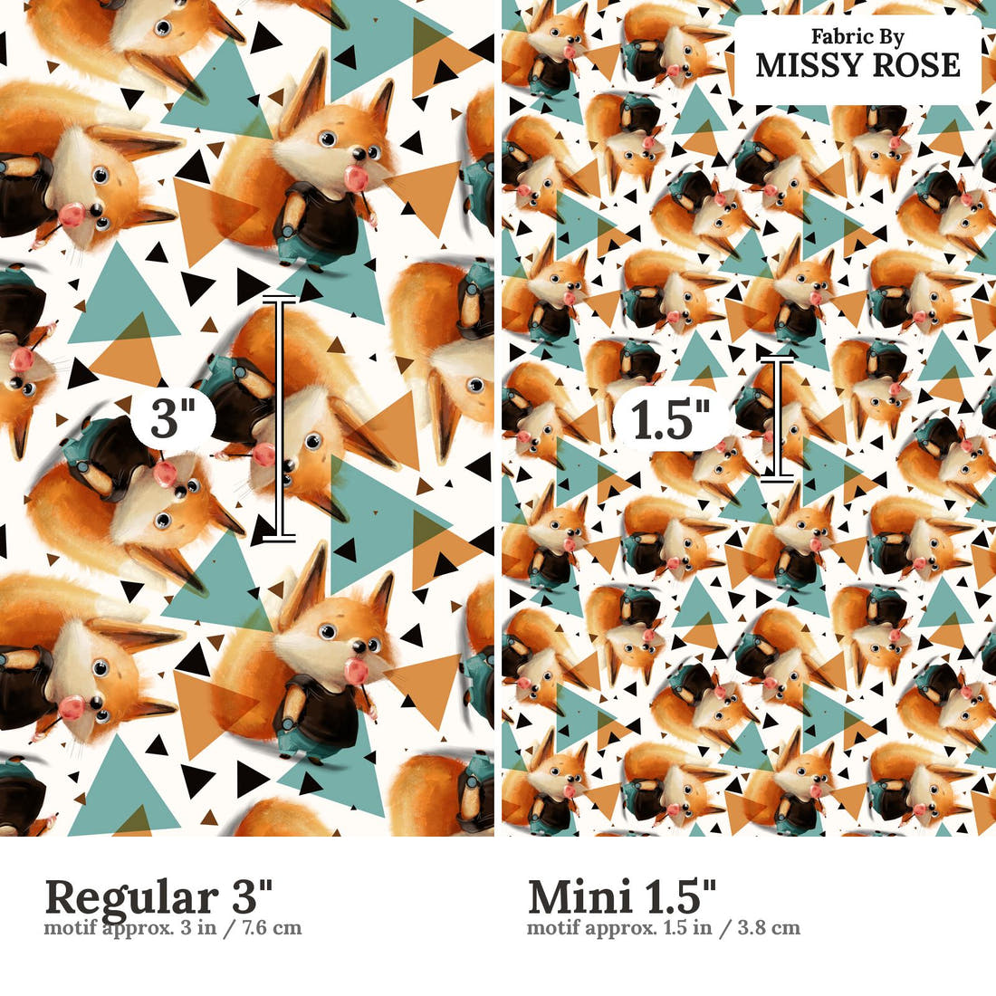 Design 447 Sweet Fox Fabric size comparison - print scale | Fabric by Missy Rose