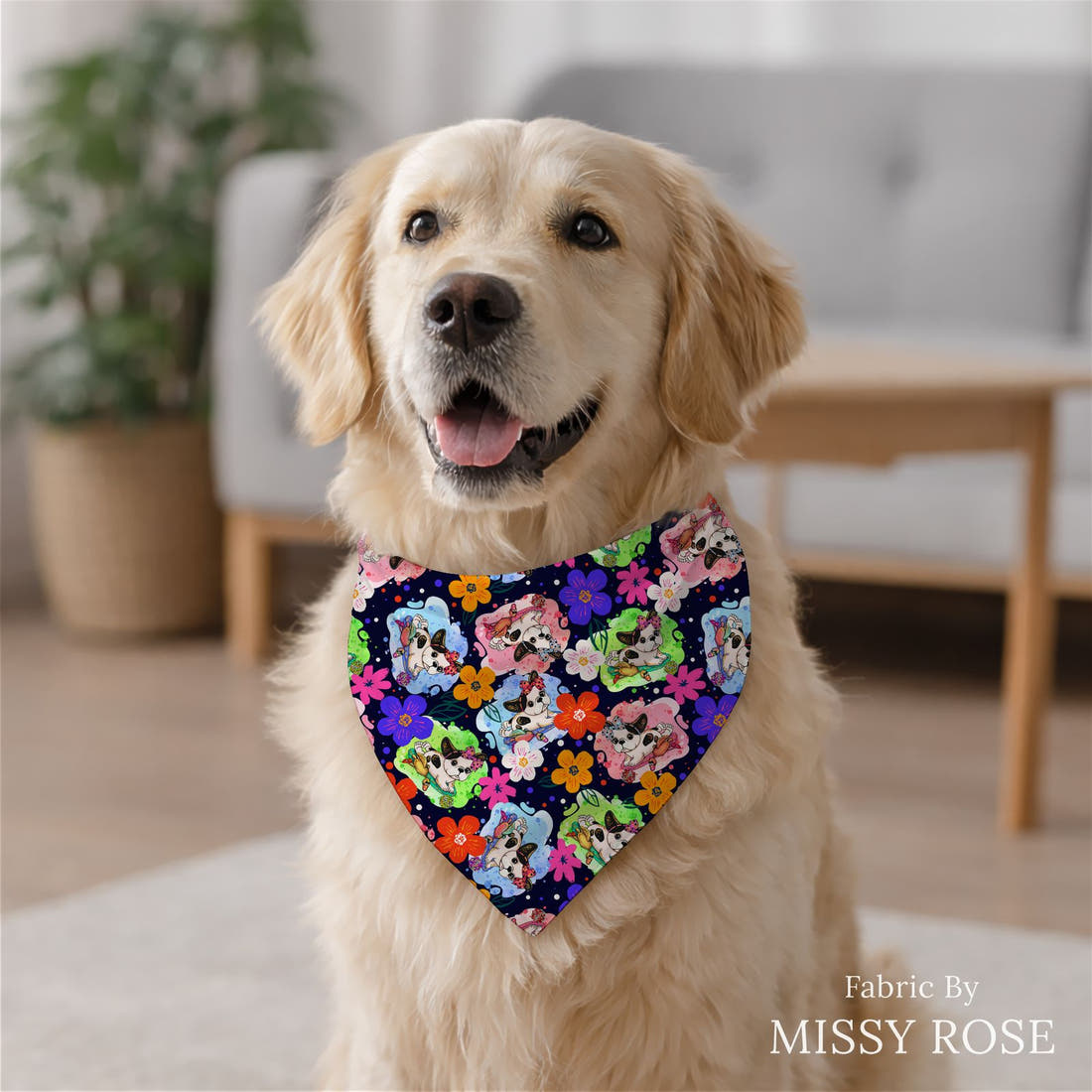 Design 448 French Bulldog Fabric sewn into a dog bandana – see how the print looks made up | Fabric by Missy Rose