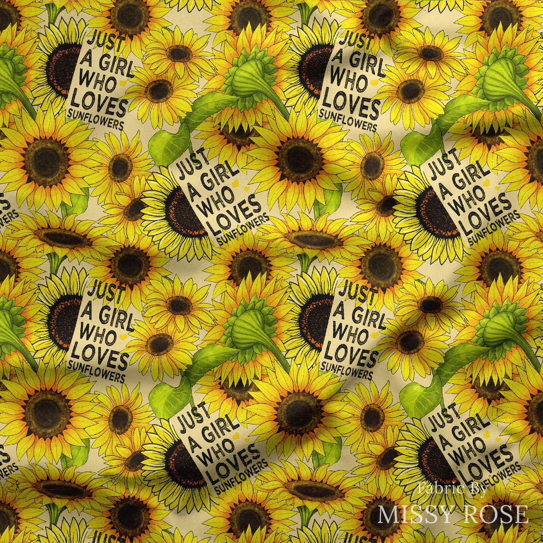 Design 449 Sunflower Fabric draped fabric mockup – custom printed fabric by the metre | Fabric by Missy Rose