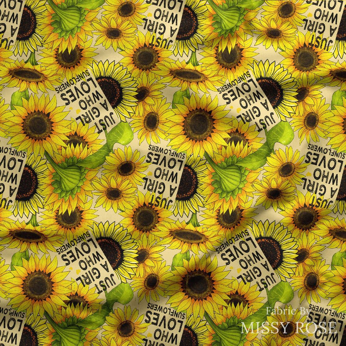 Design 449 Sunflower Fabric draped fabric mockup – custom printed fabric by the metre | Fabric by Missy Rose