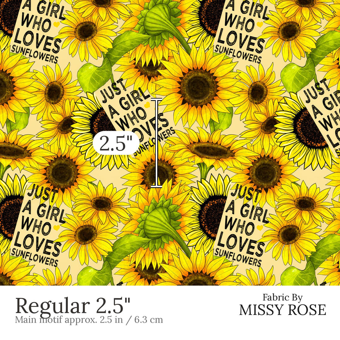 Design 449 Sunflower Fabric Regular 2.5 inch print scale guide | Fabric by Missy Rose