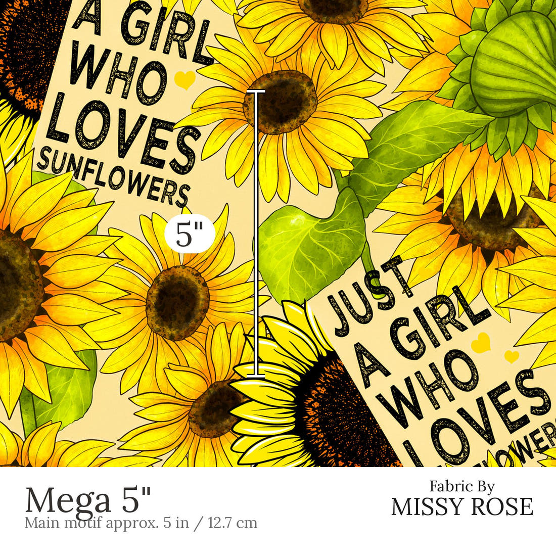 Design 449 Sunflower Fabric Mega 5 inch print scale guide | Fabric by Missy Rose