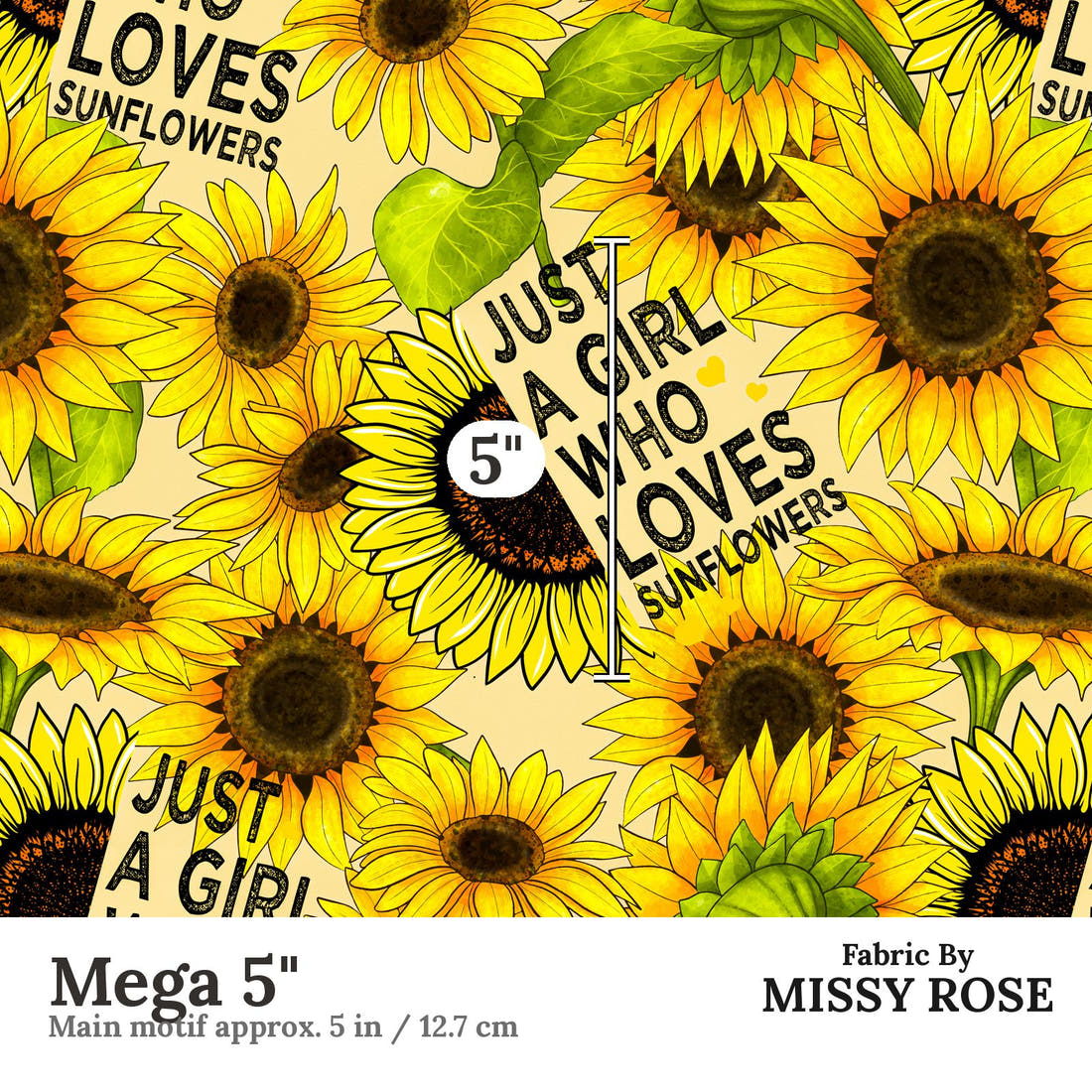 Design 449 Sunflower Fabric Mega 5" - print scale | Fabric by Missy Rose