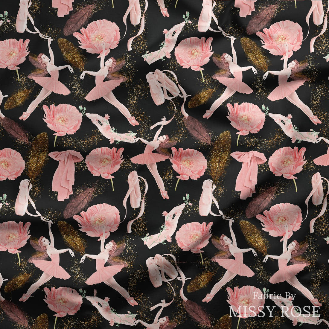 Design 45 Ballerina Fabric draped fabric mockup – custom printed fabric by the metre | Fabric by Missy Rose