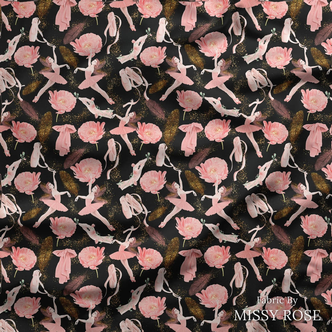 Design 45 Ballerina Fabric draped fabric mockup – custom printed fabric by the metre | Fabric by Missy Rose