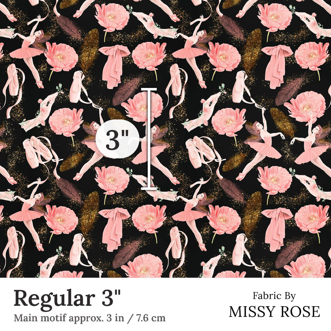 Design 45 Ballerina Fabric Regular 3 inch print scale guide | Fabric by Missy Rose