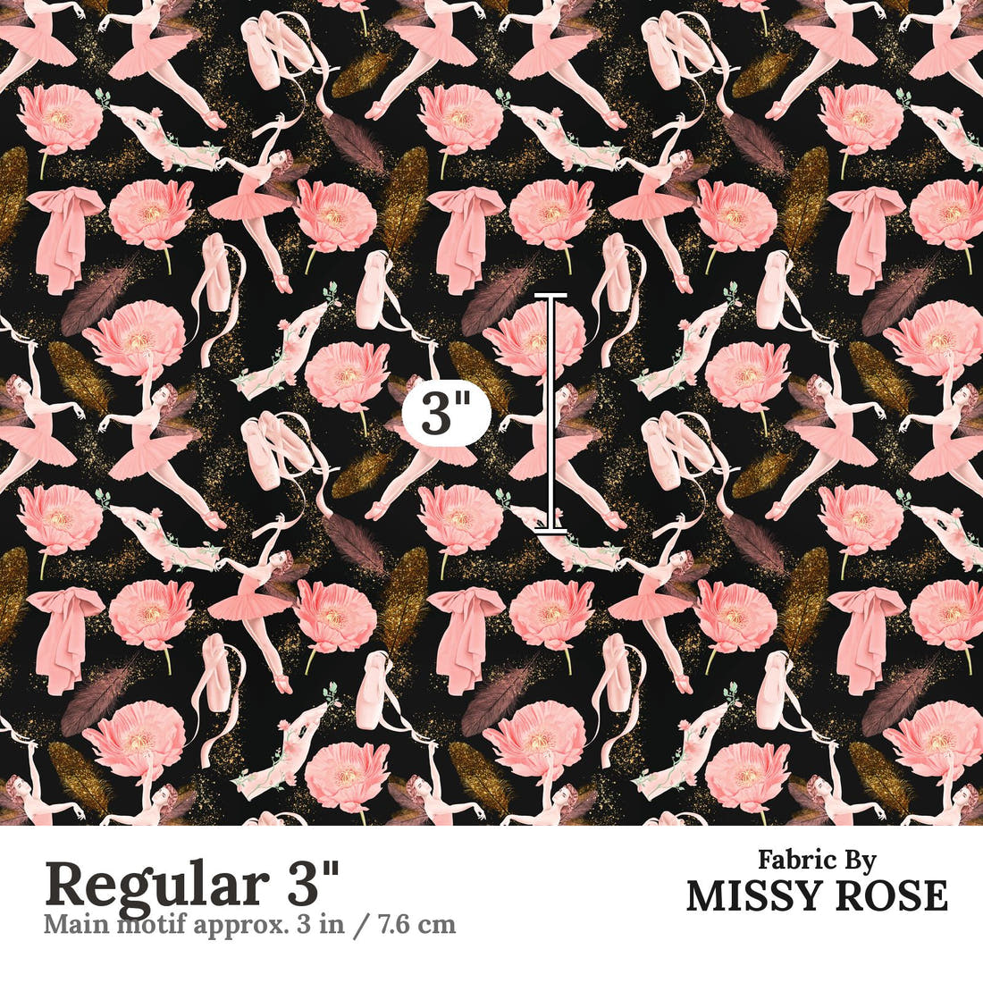 Design 45 Ballerina Fabric Regular 3" - print scale | Fabric by Missy Rose