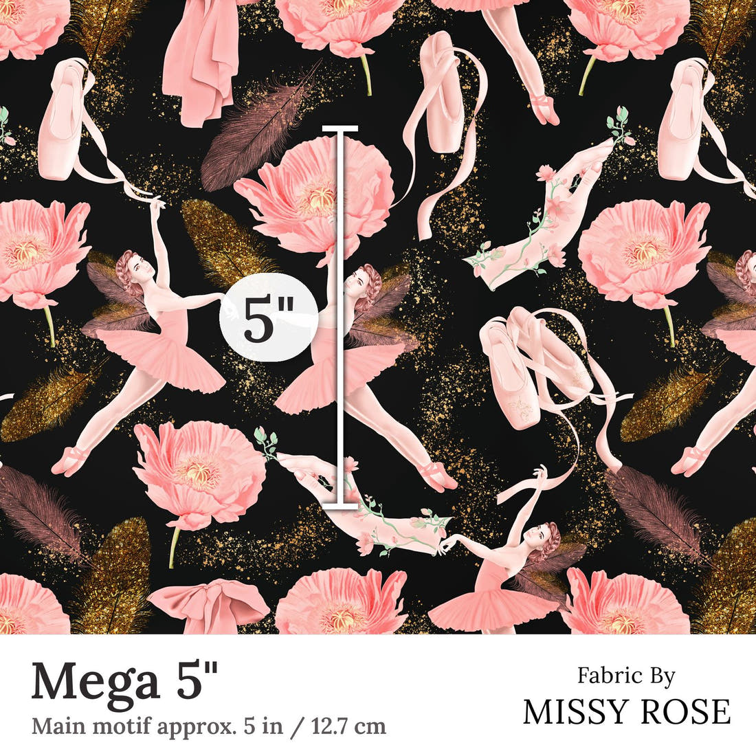 Design 45 Ballerina Fabric Mega 5 inch print scale guide | Fabric by Missy Rose