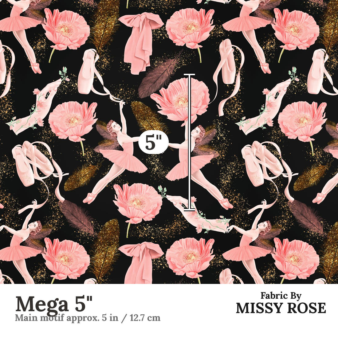 Design 45 Ballerina Fabric Mega 5" - print scale | Fabric by Missy Rose