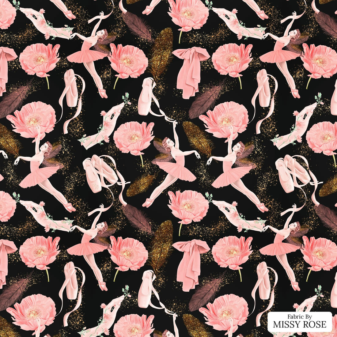 Design 45 Ballerina Fabric - flat view of the print, zoom in for detail | Fabric by Missy Rose