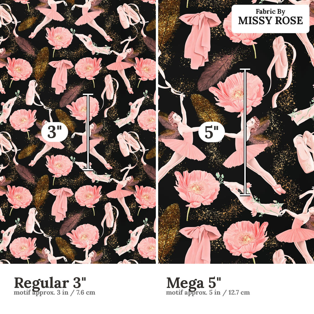 Design 45 Ballerina Fabric size comparison - print scale | Fabric by Missy Rose
