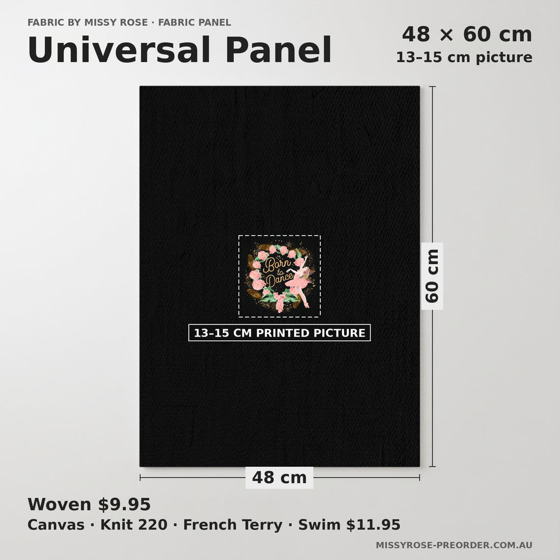 Design 45 Ballerina Panel universal panel sizing – 13–15 cm printed picture on 48 × 60 cm fabric | Fabric by Missy Rose