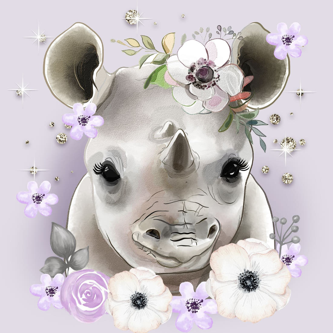 Design 450 Purple Rhino Panel – full artwork close-up of the printed picture | Fabric by Missy Rose