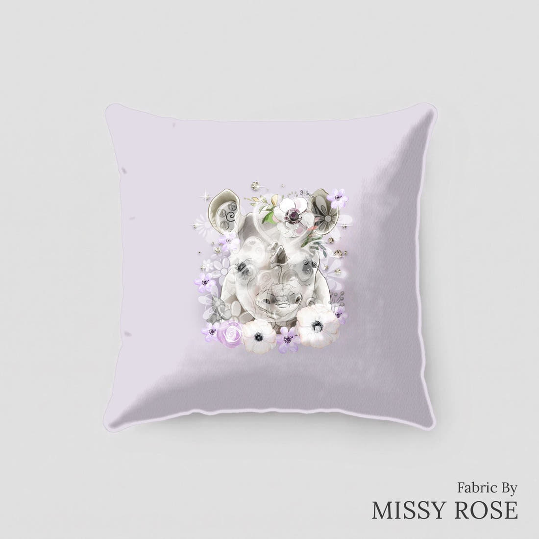 Design 450 Purple Rhino Panel sewn into a cushion – see how the panel looks made up | Fabric by Missy Rose