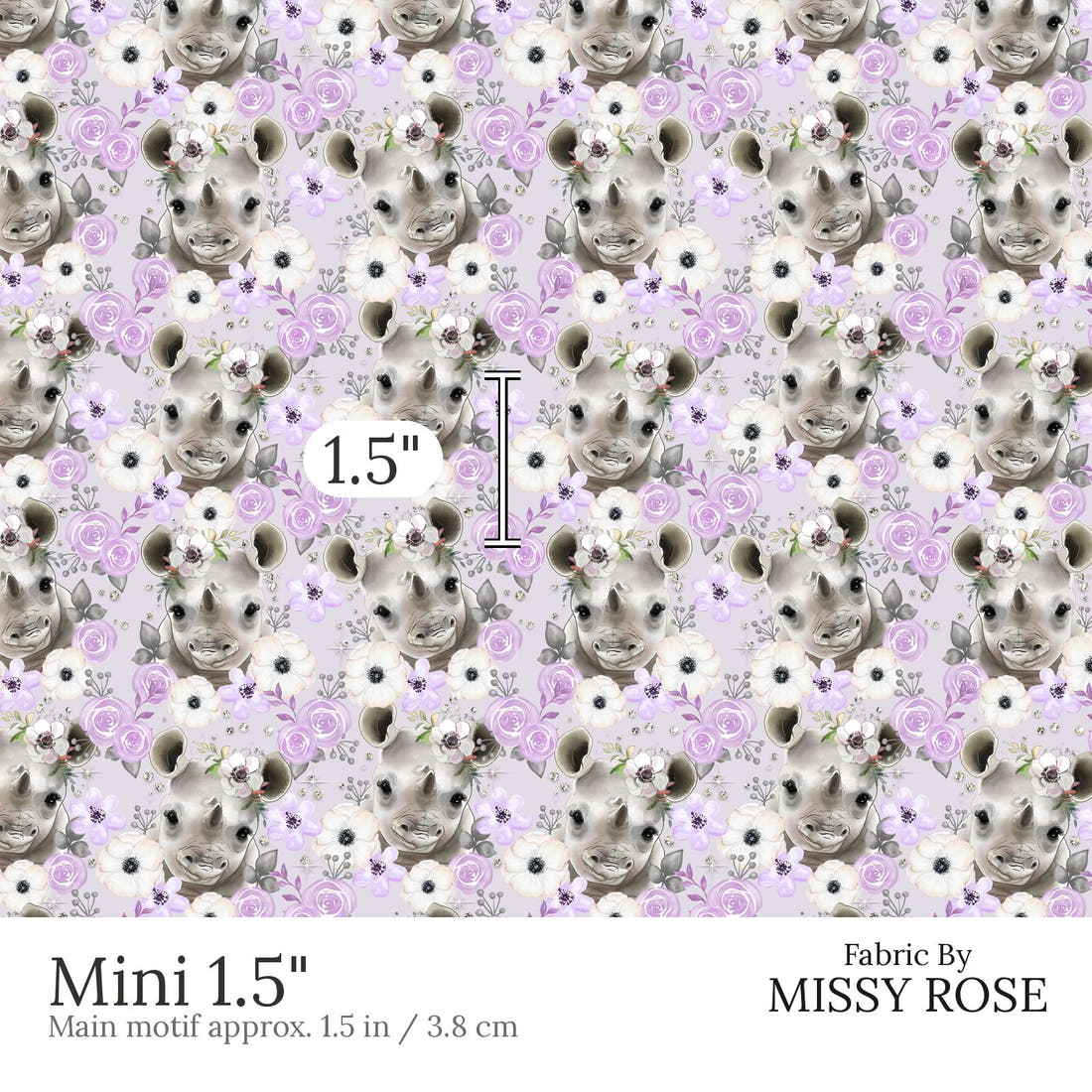 Design 450 Purple Rhino Fabric Mini 1.5 inch print scale guide | Fabric by Missy Rose