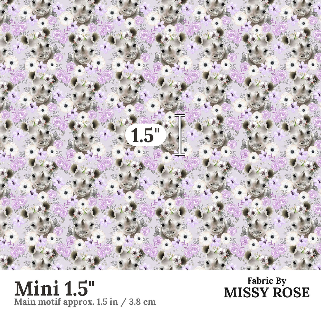 Design 450 Purple Rhino Fabric Mini 1.5" - print scale | Fabric by Missy Rose