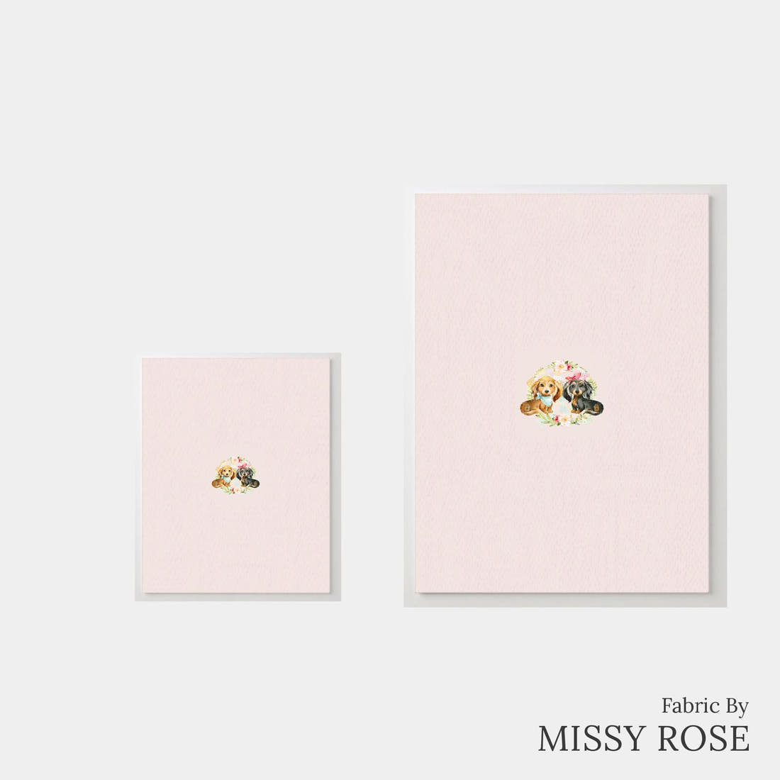 Design 451 Floral Sausage Dog Panel – universal and adult panel sizes side by side | Fabric by Missy Rose