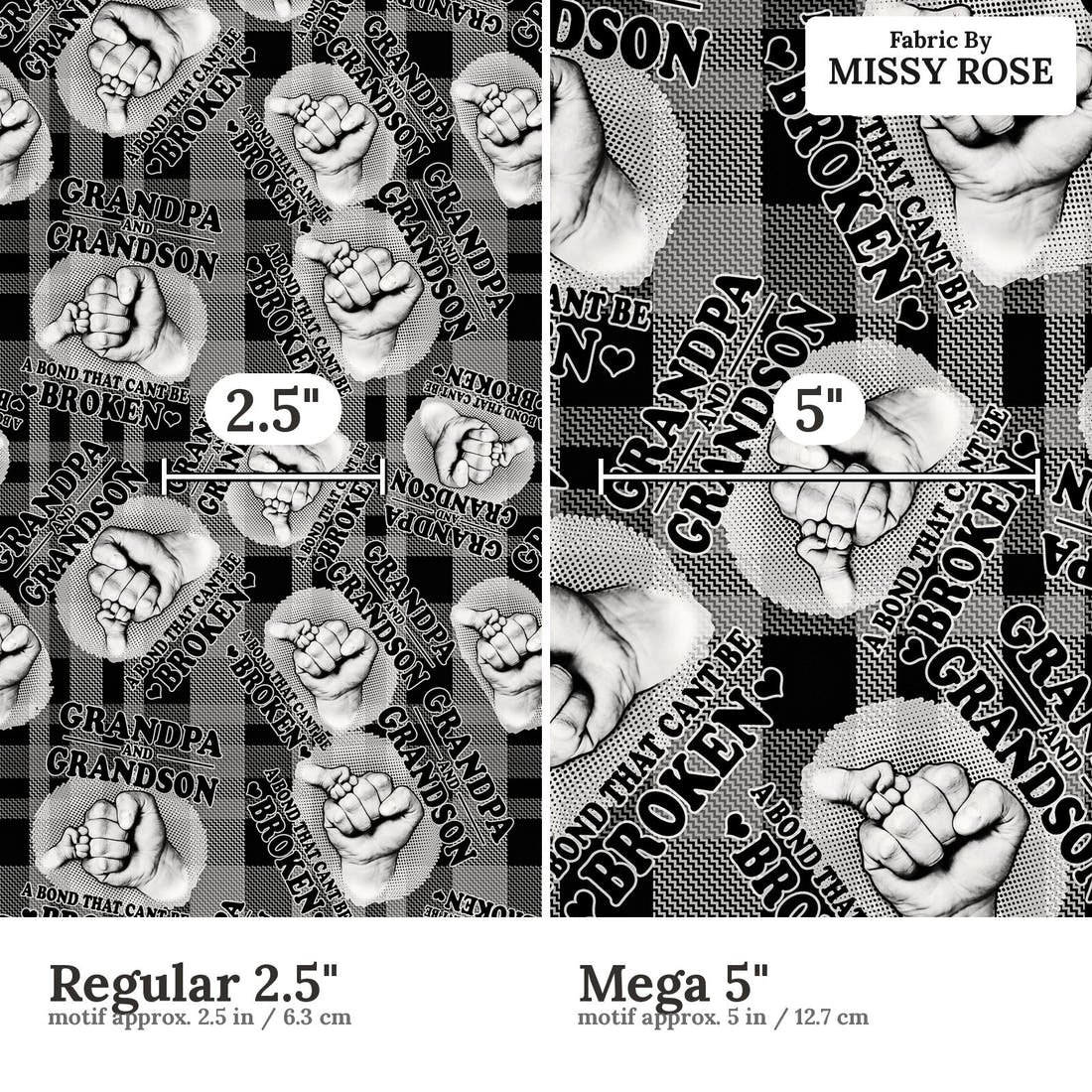 Design 452 Grandpa Fabric size comparison - print scale | Fabric by Missy Rose