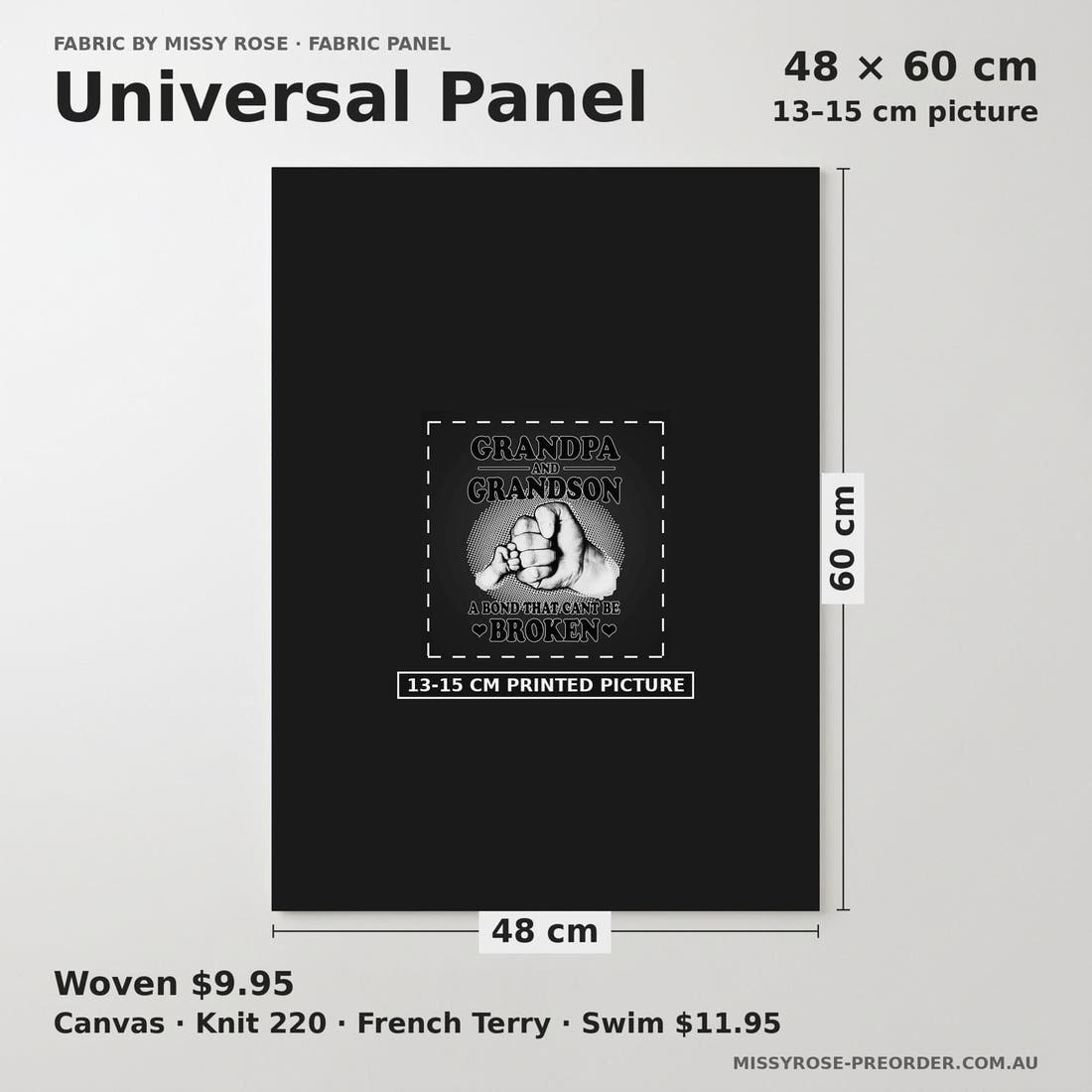 Design 452 Grandpa Panel universal panel sizing – 13–15 cm printed picture on 48 × 60 cm fabric | Fabric by Missy Rose