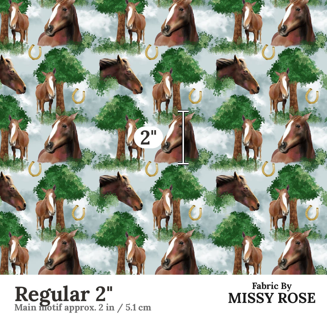 Design 453 Horse Fabric Regular 2" - print scale | Fabric by Missy Rose