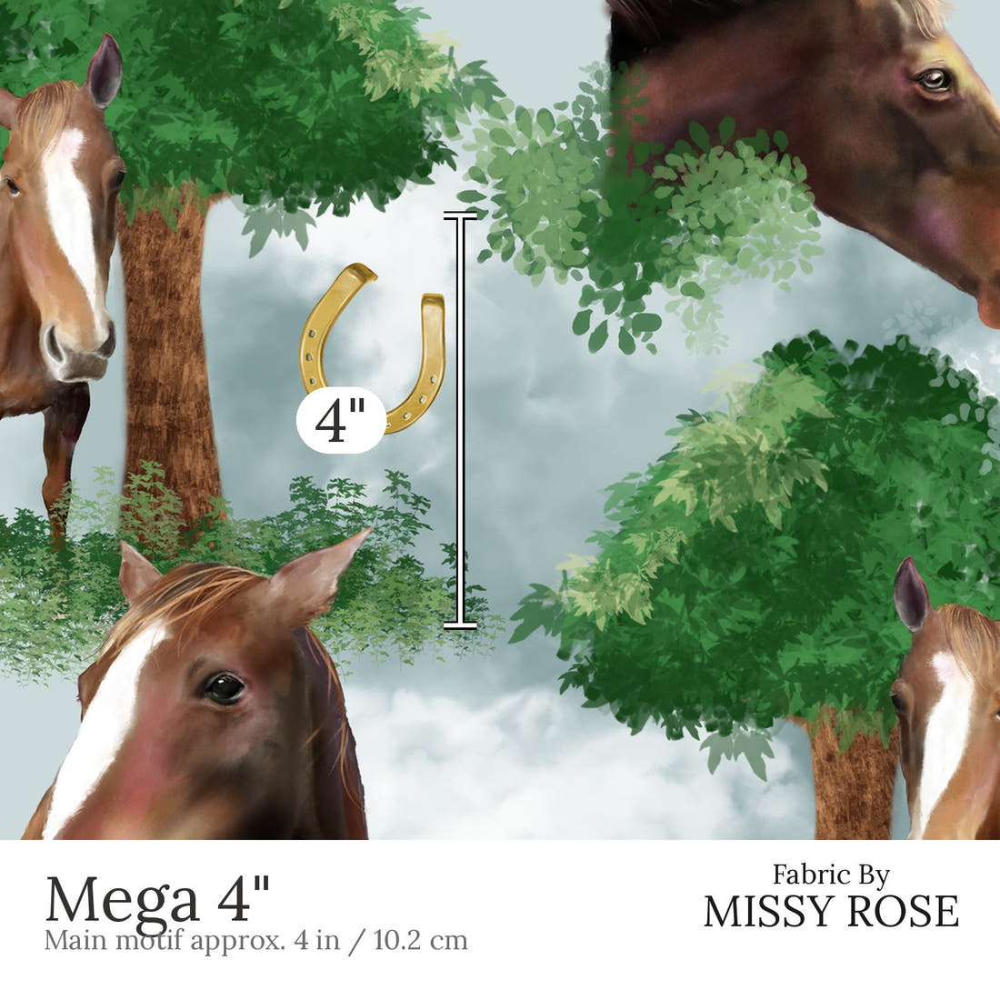 Design 453 Horse Fabric Mega 4 inch print scale guide | Fabric by Missy Rose