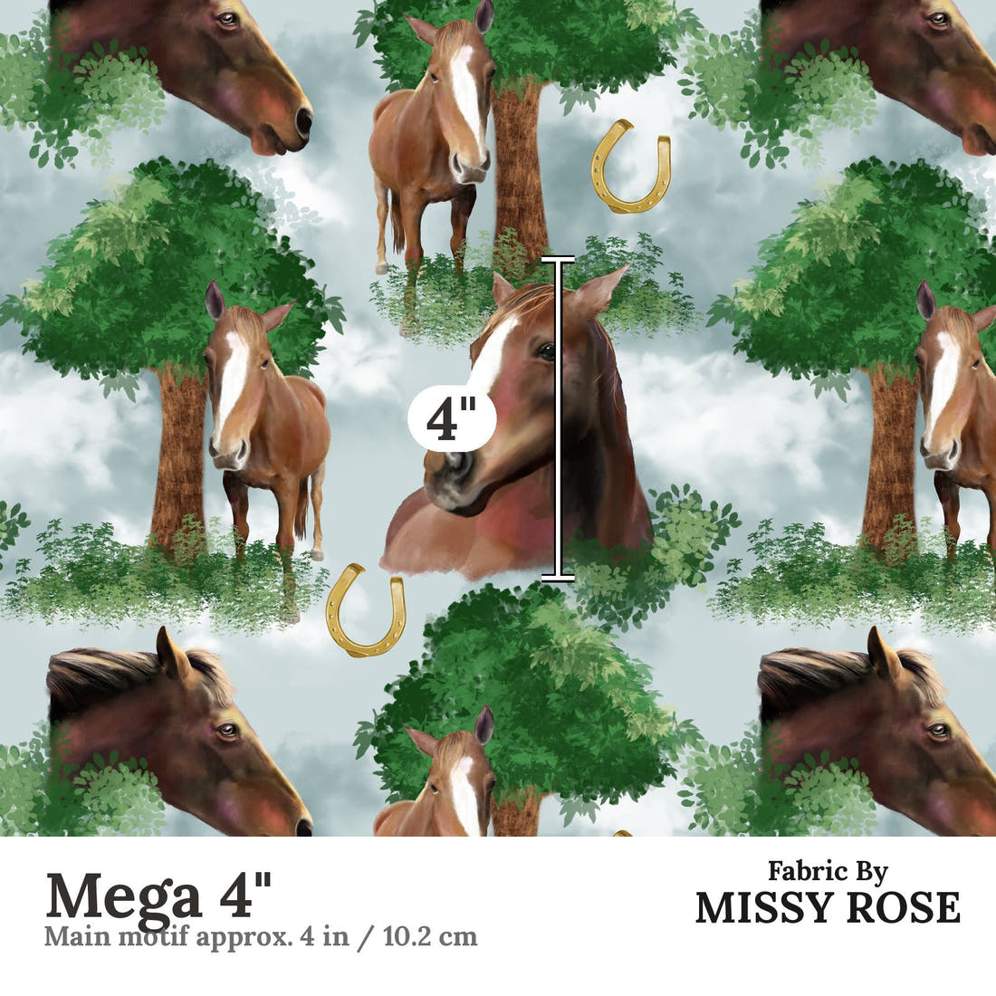 Design 453 Horse Fabric Mega 4" - print scale | Fabric by Missy Rose