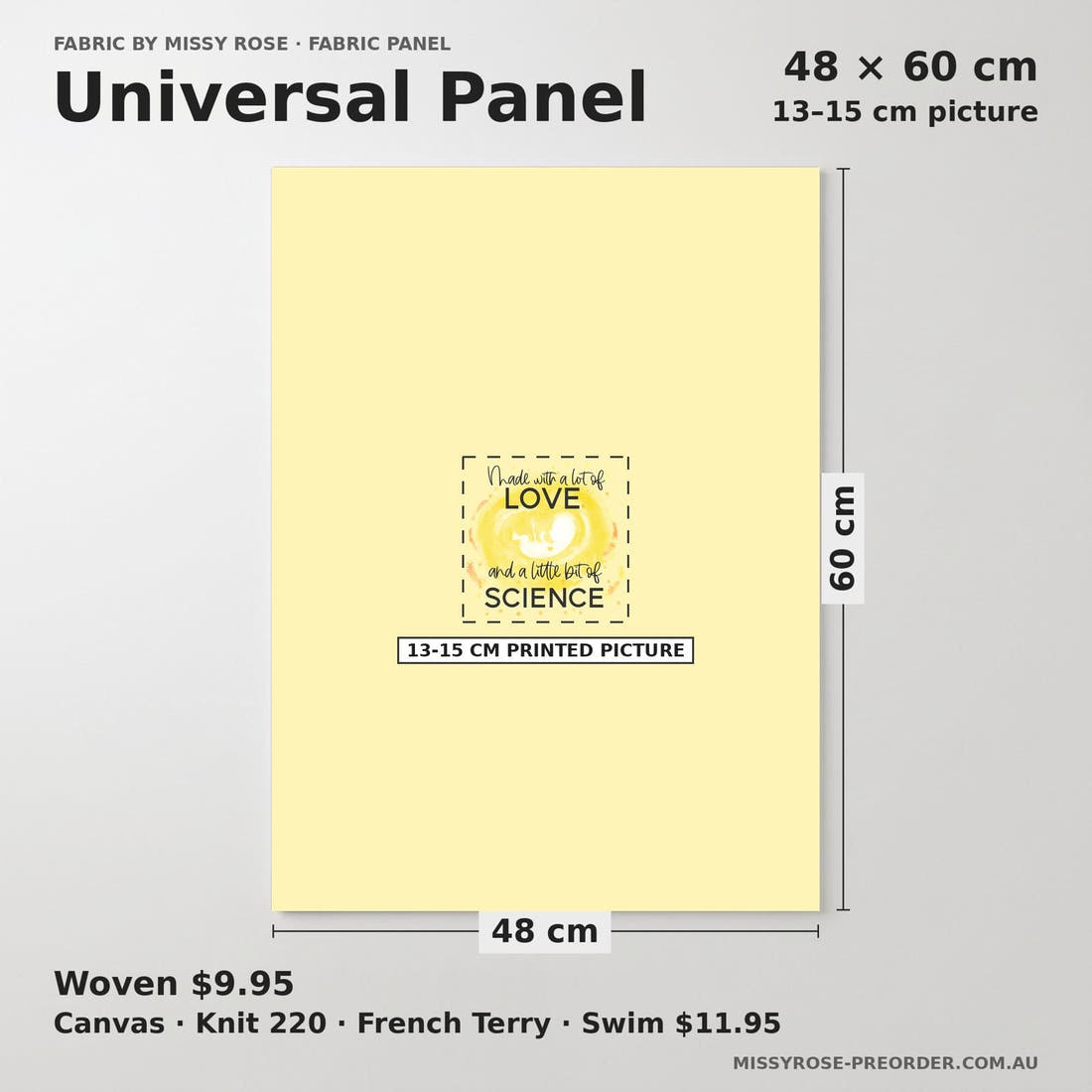 Design 454 Yellow IVF Panel universal panel sizing – 13–15 cm printed picture on 48 × 60 cm fabric | Fabric by Missy Rose
